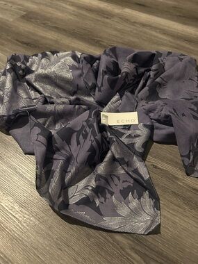 Echo Navy and Silver Floral Jacquard Accent Scarf